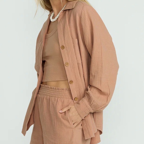 BILLABONG ORANGE CRINKLE GAUZE BUTTON FRONT LONG SLEEVE BLOUSE WOMENS SMALL - Picture 12 of 12